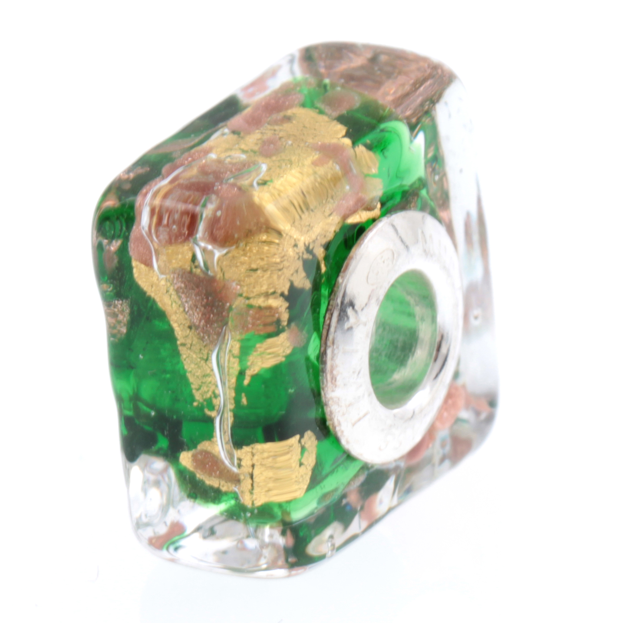 Murano Glas Bead "Quadrato" Charm-smaragd