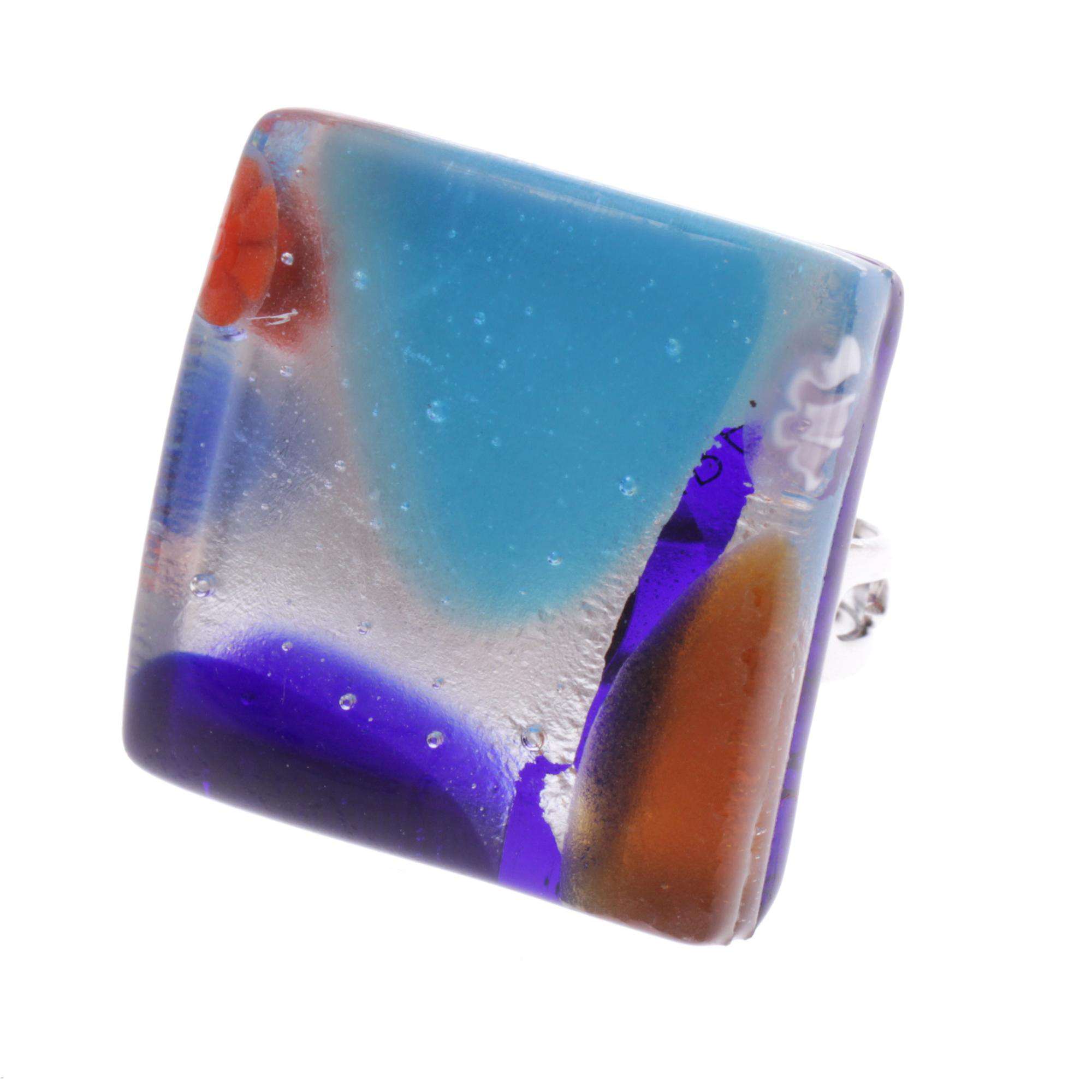 Echter Murano Glas Ring "Sogno" -bunt-silber III