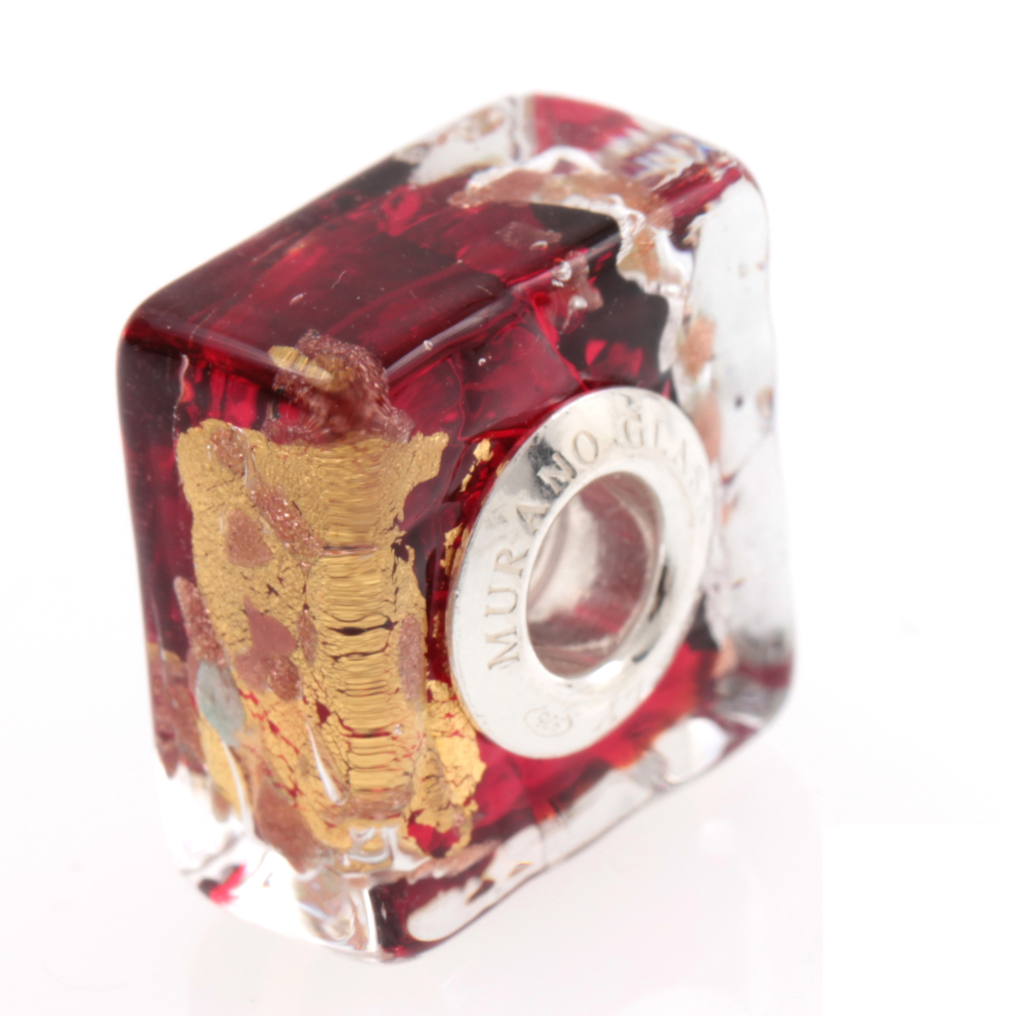 Murano Glas Bead "Quadrato" Charm-rubinrot