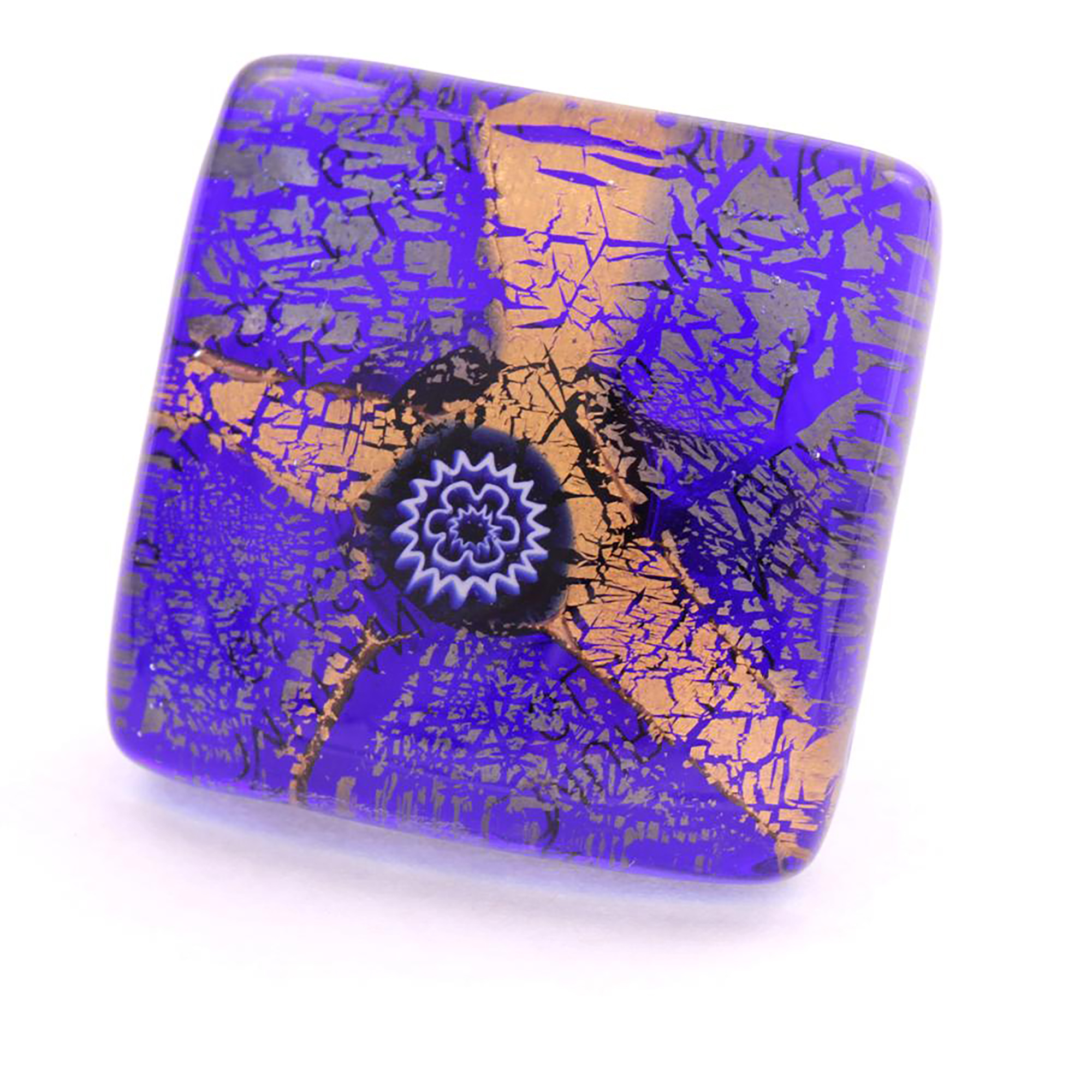 Echter Murano Glas Ring "Sogno" -blau-gold