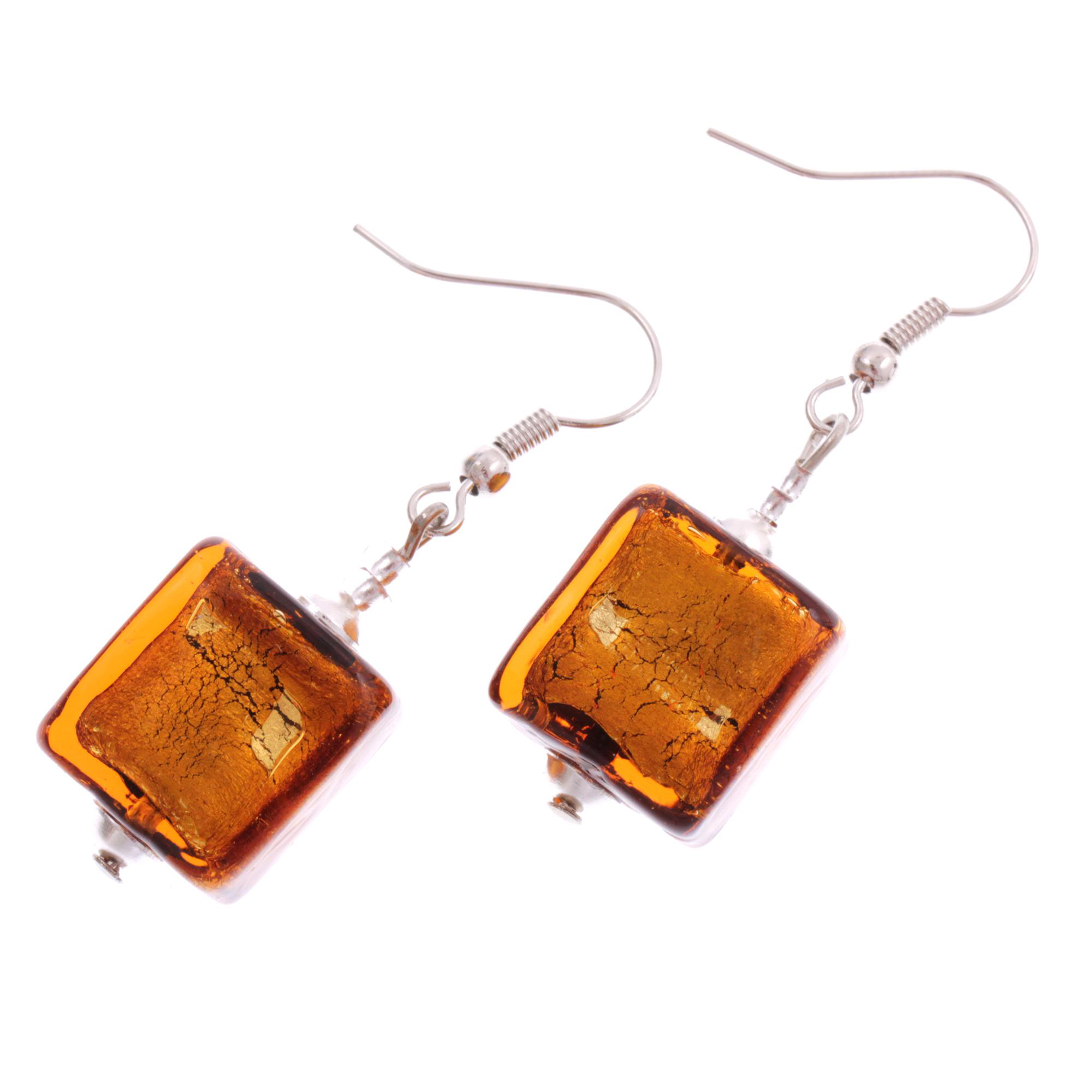 Chicer Würfel Ohrring "Ancora" Murano Glas Ohrschmuck-amber