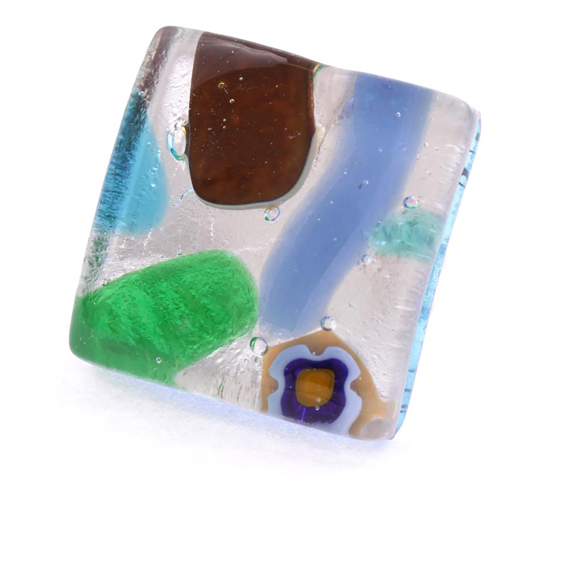 Echter Murano Glas Ring "Sogno" -bunt-silber